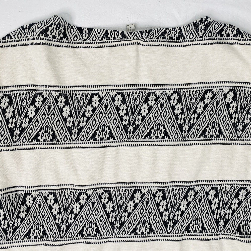 J Crew Sz Small Black Cream Graphic 3/4 Sleeve Sweatshirt - Picture 6 of 9